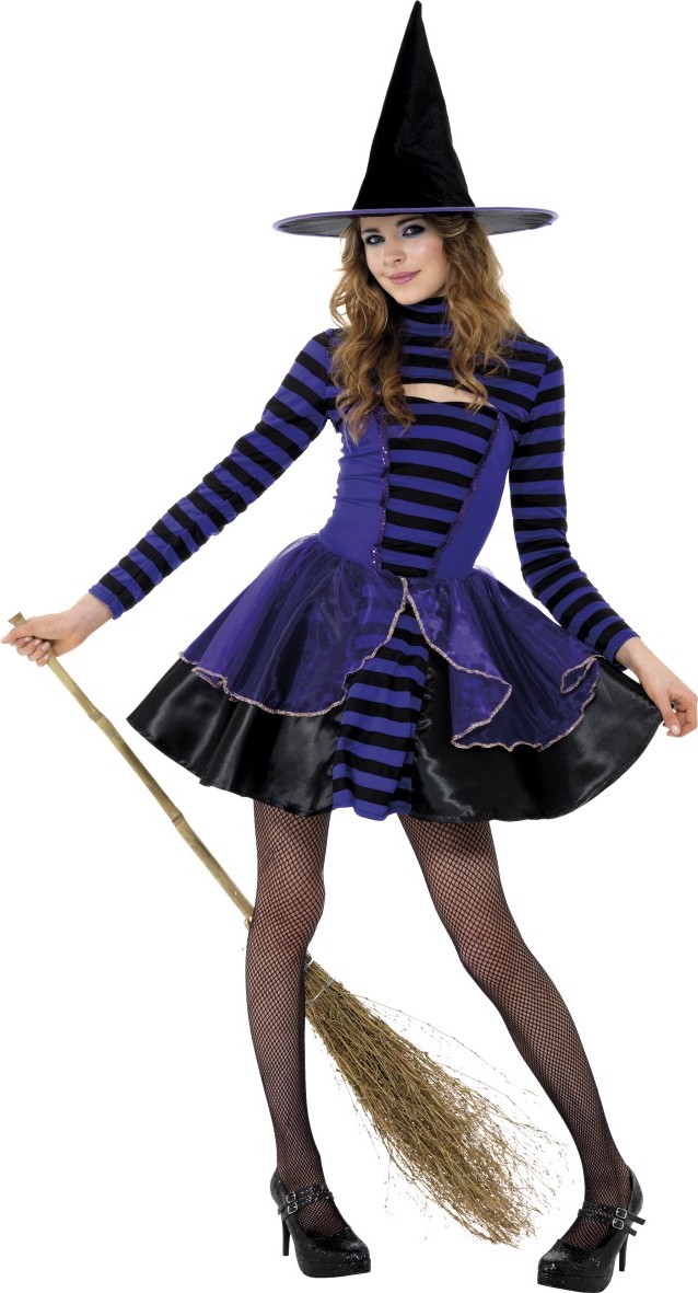 Déguisement sorcière violette et noire adolescente Halloween