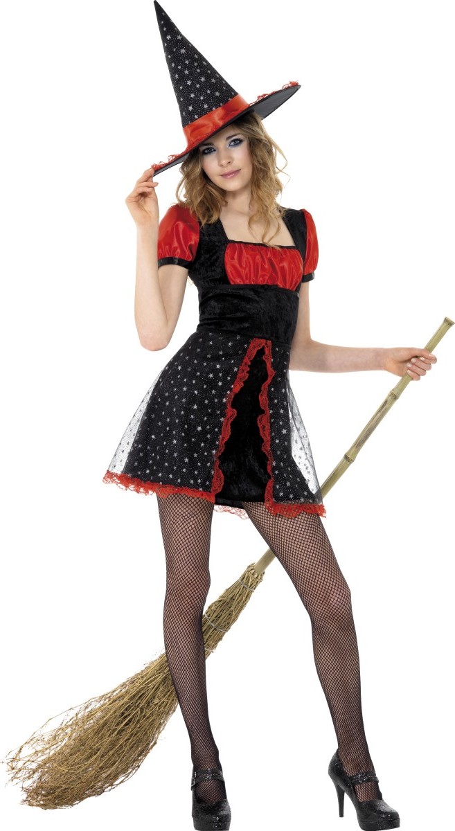 Déguisement sorcière rouge et noire adolescente Halloween