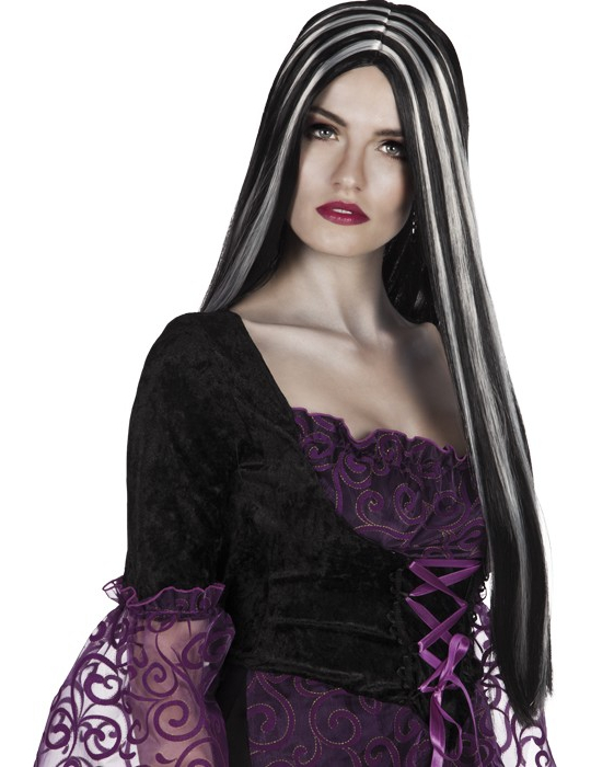 Perruque longue grise et noire femme