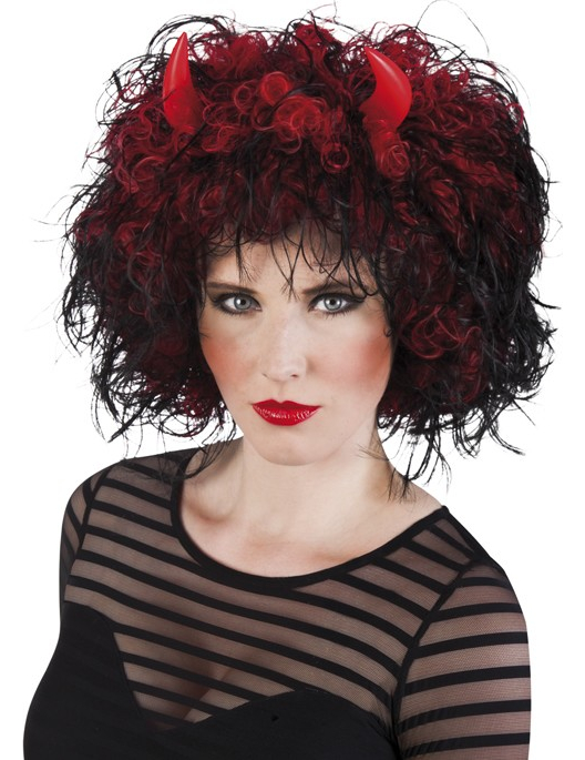 Perruque diablesse avec cornes femme Halloween