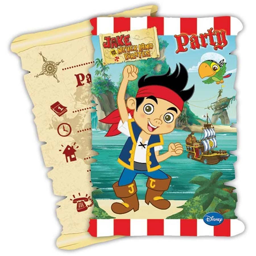 6 Cartes d'invitation avec enveloppe Jake et les pirates