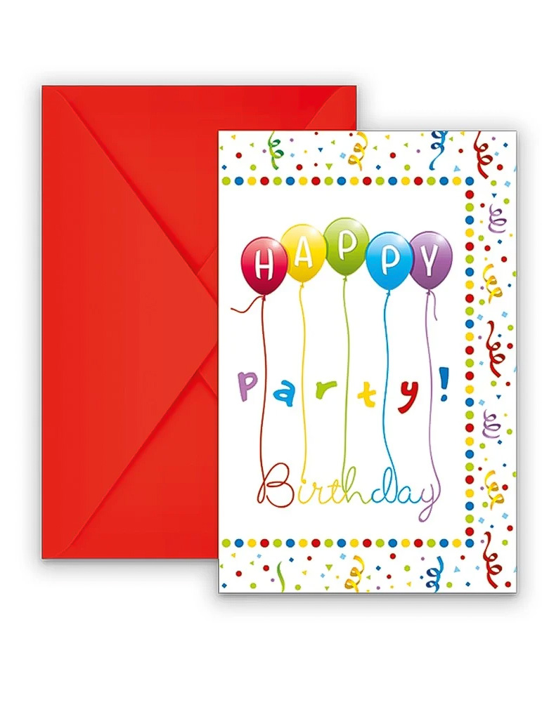 6 Cartes d'invitation avec enveloppes Happy birthday