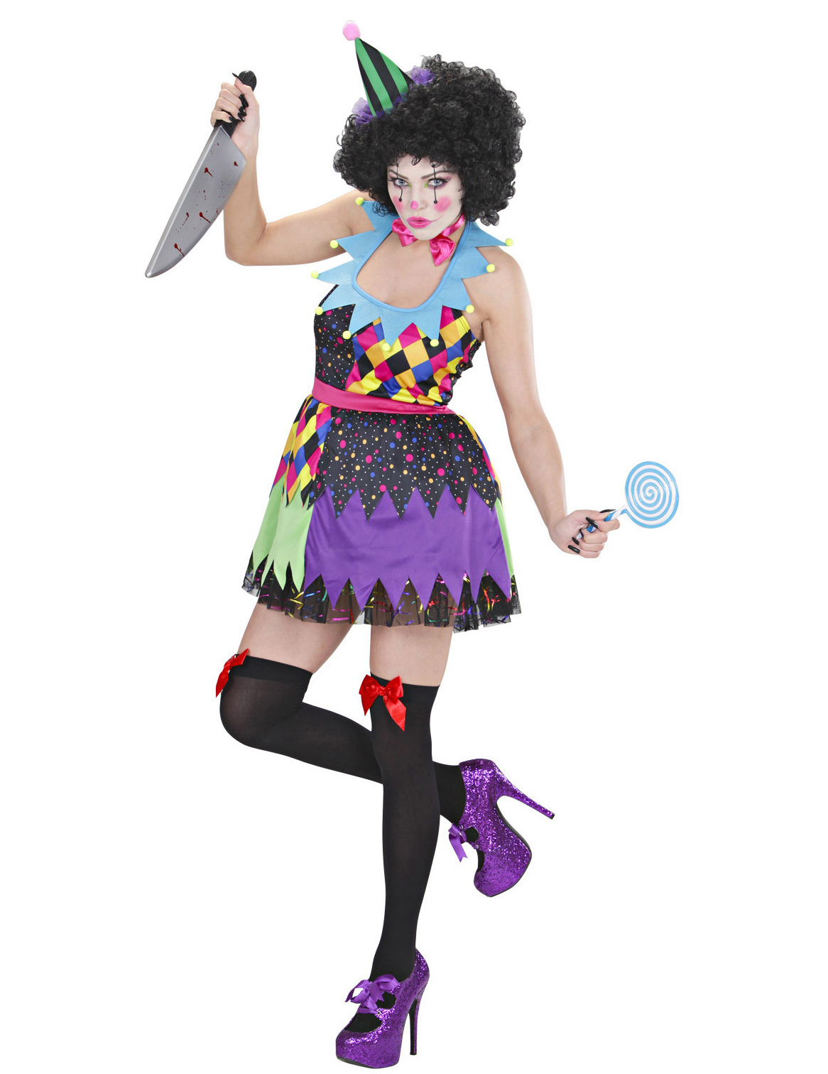 Déguisement clown terrifiant multicolore femme Halloween