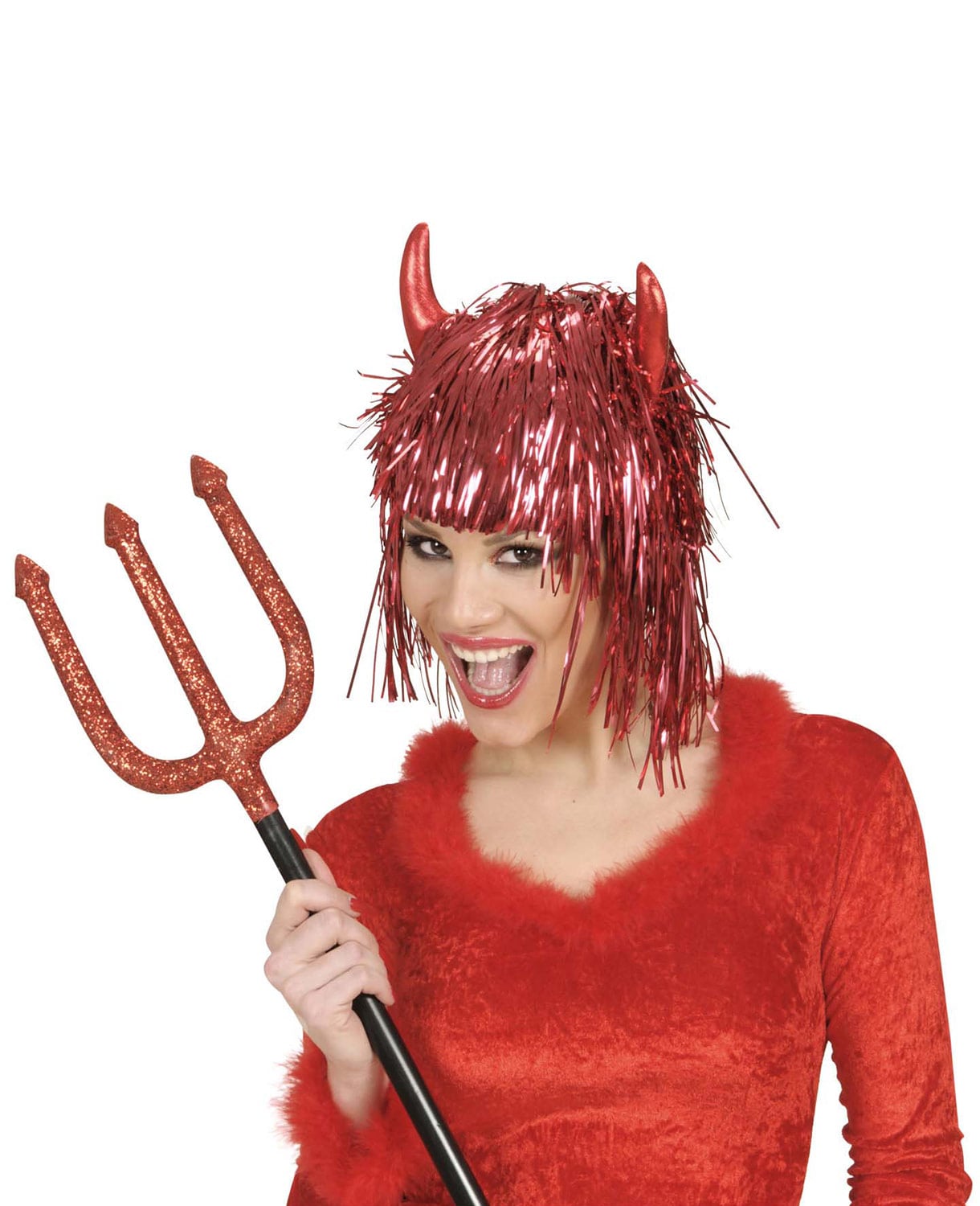 Perruque métallique diable rouge adulte Halloween