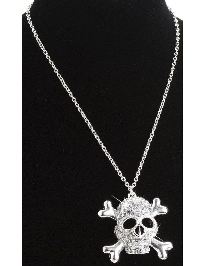 Collier tête de mort strass adulte