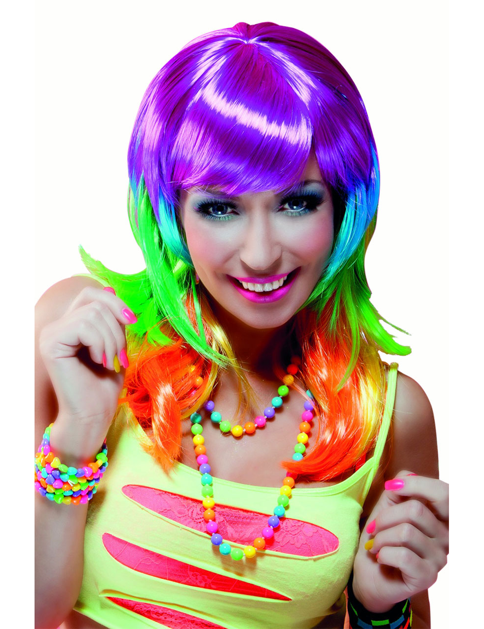 Perruque longue multicolore femme