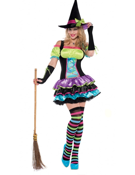 Déguisement sorcière coloré femme Halloween