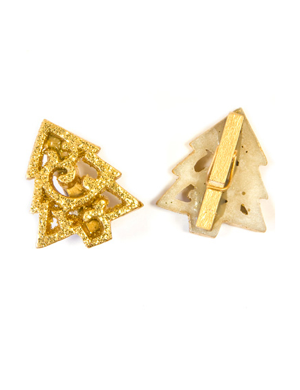 6 Pinces sapin de Noël dorée à paillettes