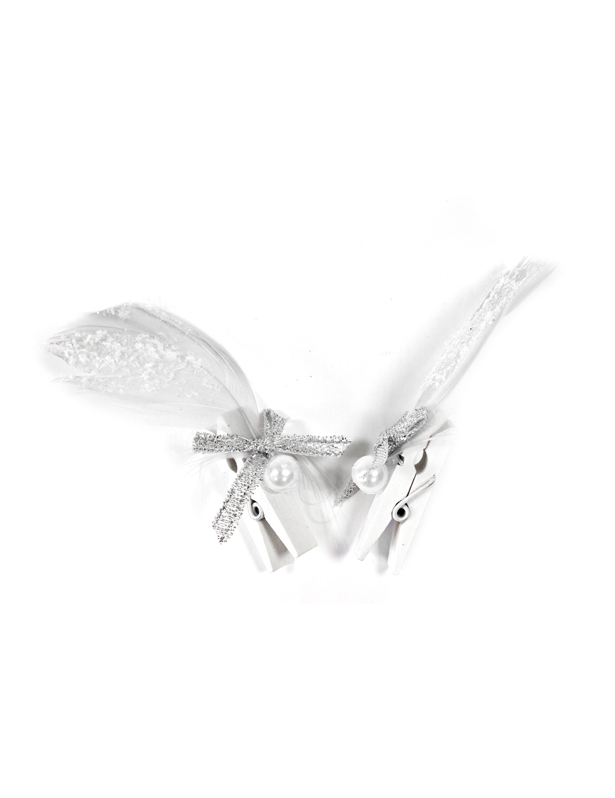 6 Plumes sur pince grises argentées 8 cm 