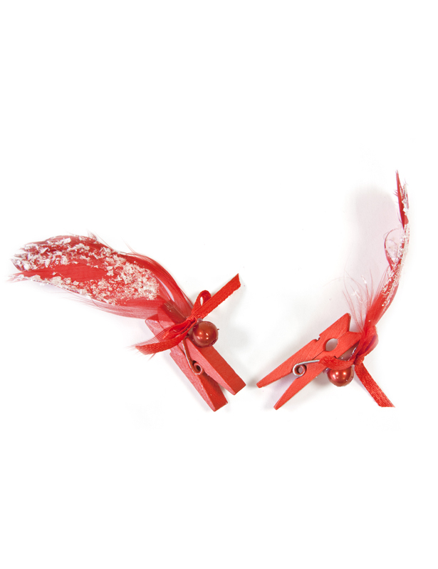6 Plumes sur pinces rougesn Noël
