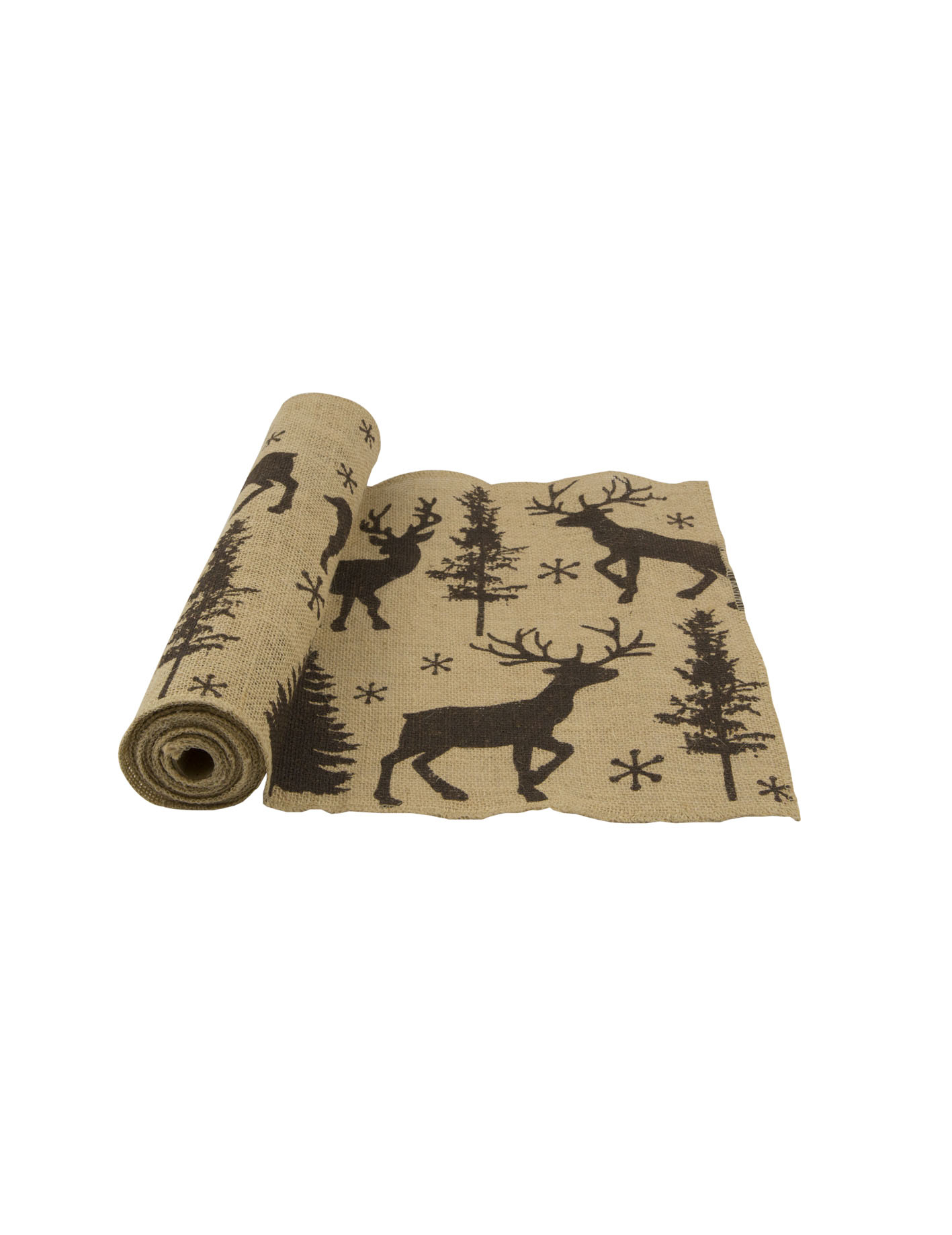 Chemin de table toile de jute imprimé cerfs de Noël