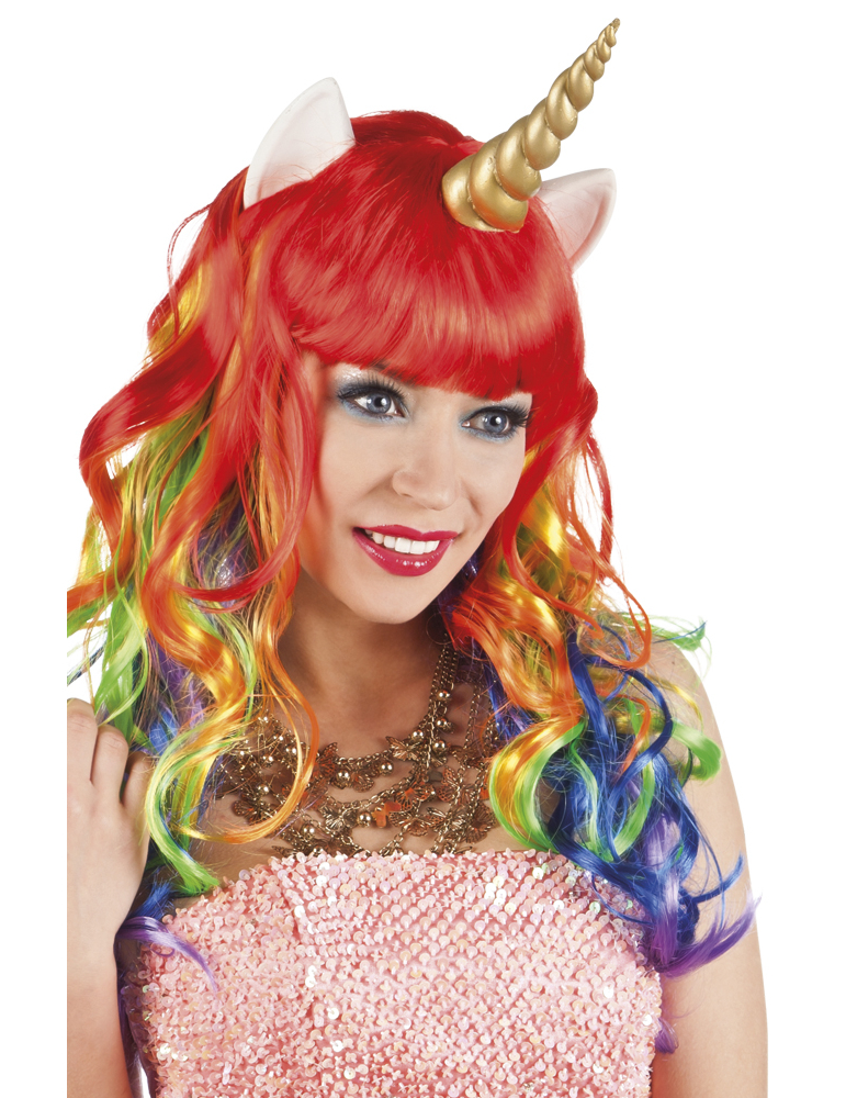 Perruque longue multicolore licorne femme