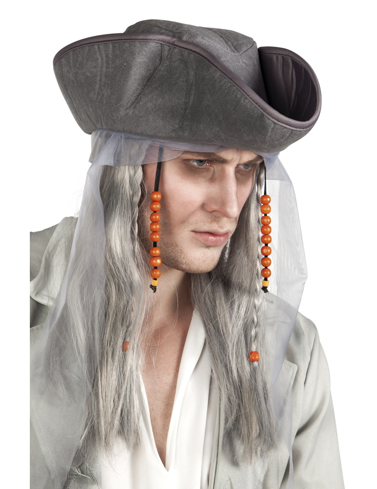 Perruque et chapeau pirate gris homme