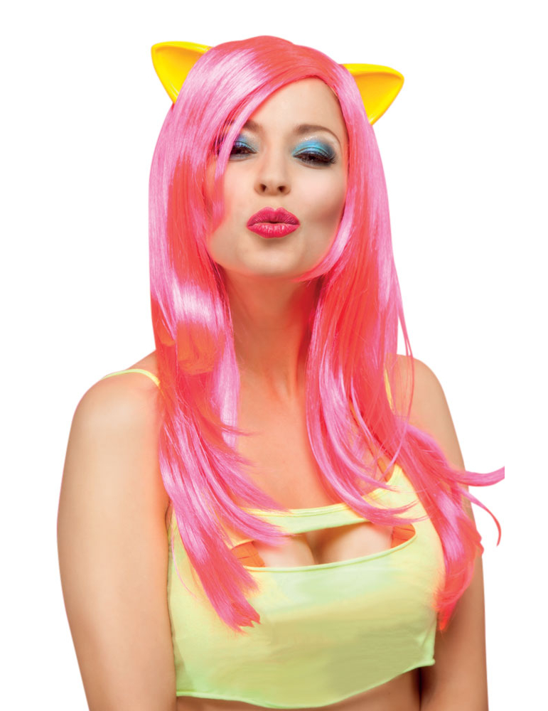 Perruque rose fluo avec oreilles