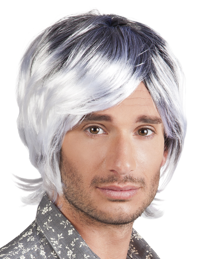 Perruque mi-longue grisonnante homme