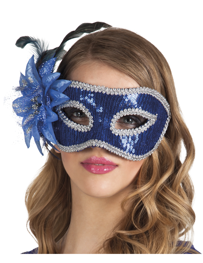 Loup vénitien avec fleur bleue adulte