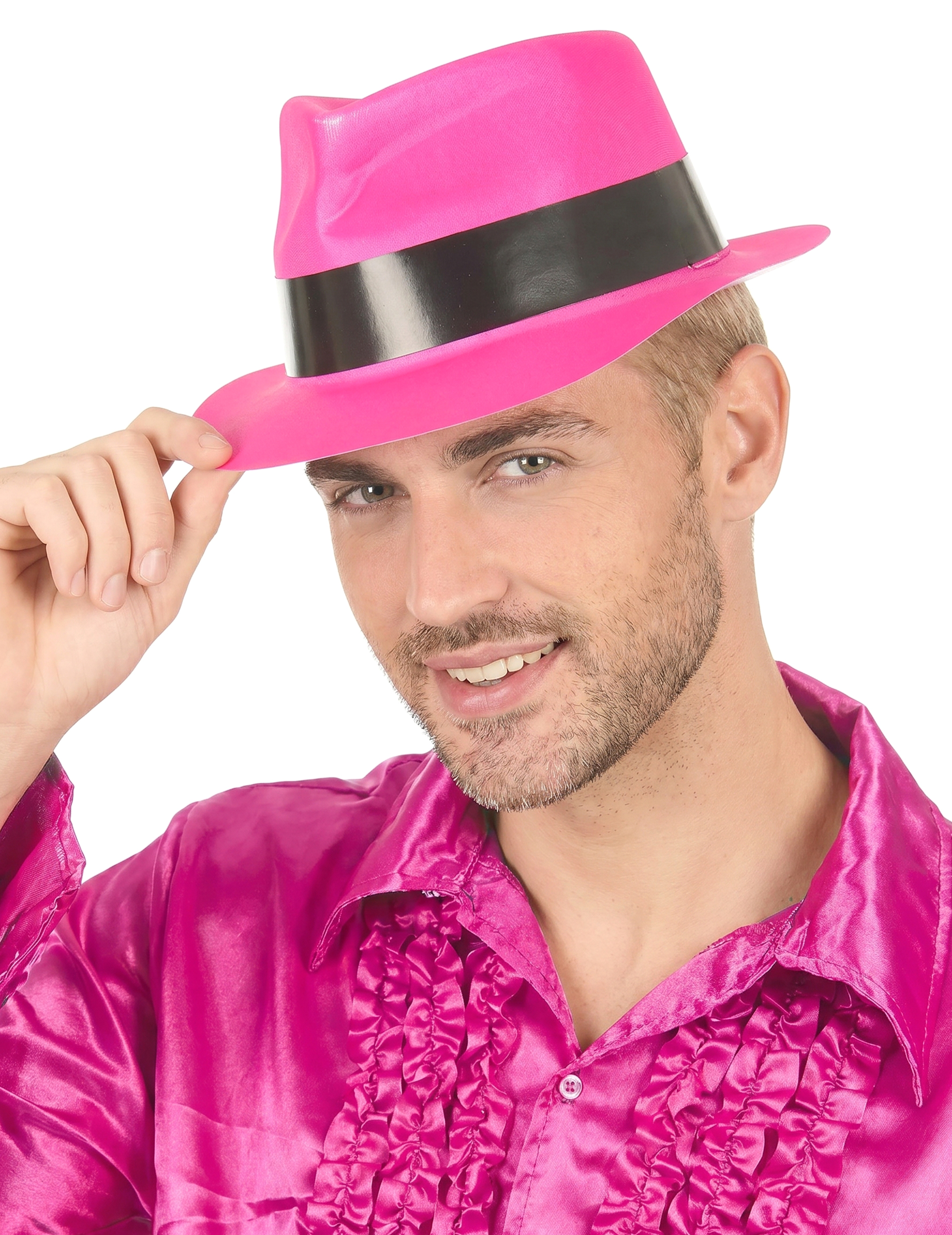 Chapeau gangster rose fluo adulte