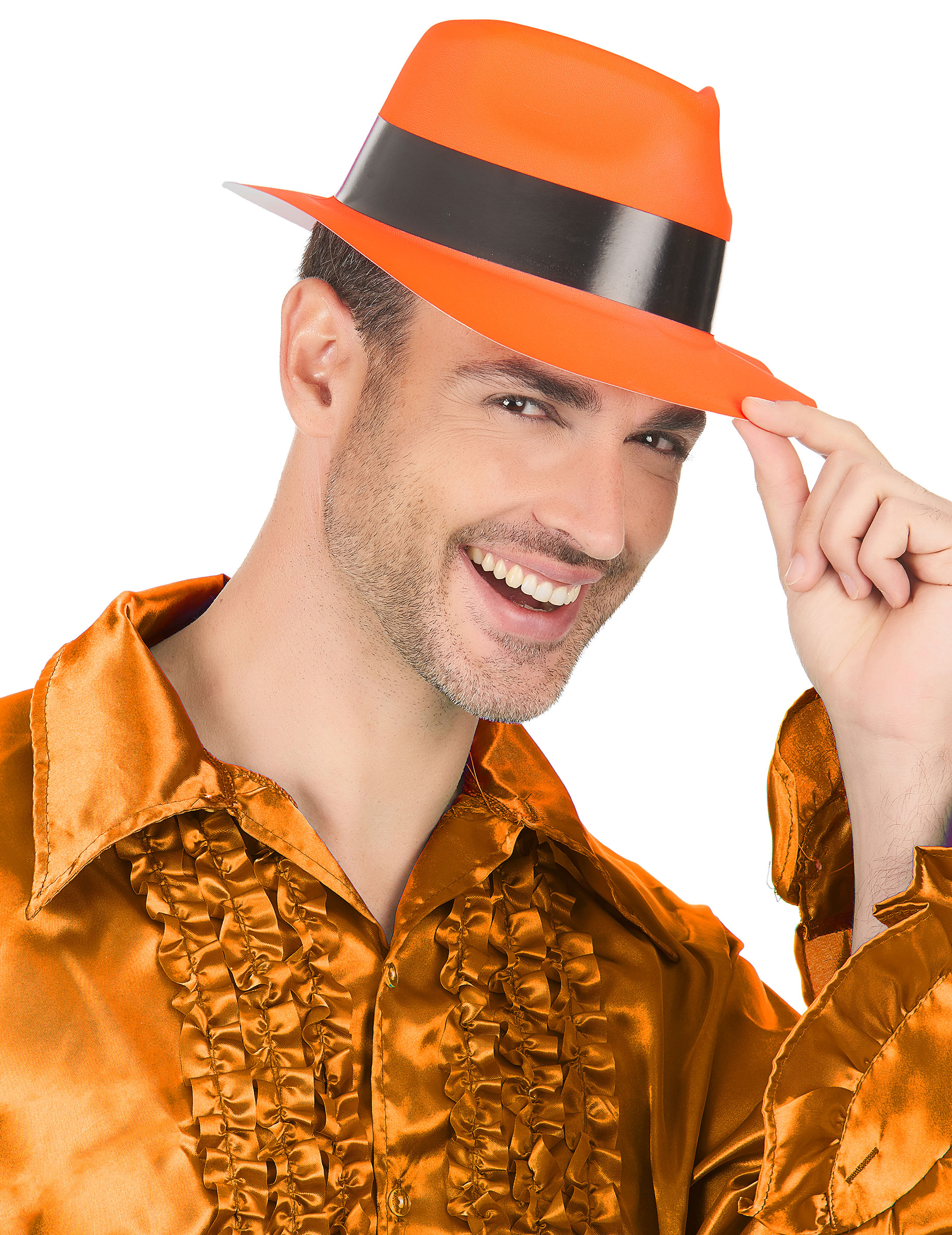 Chapeau gangster orange fluo adulte