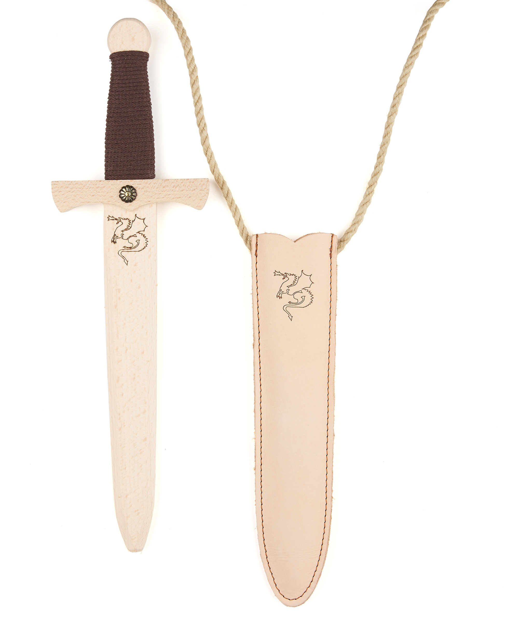 Dague en bois avec fourreau en cuir 35 cm