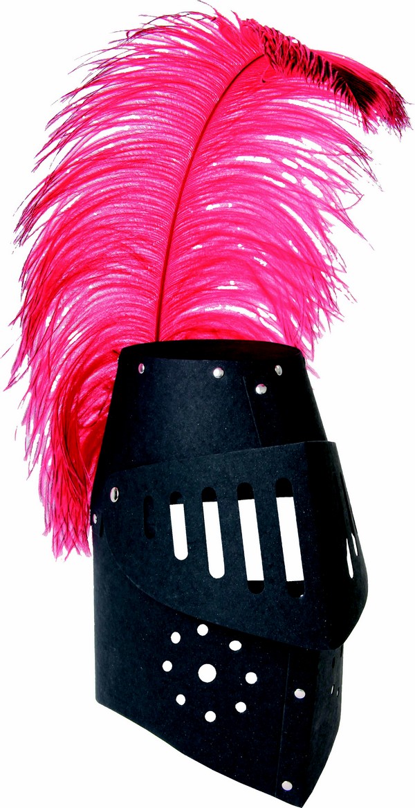 Casque chevalier noir en carton riveté avec plume enfant