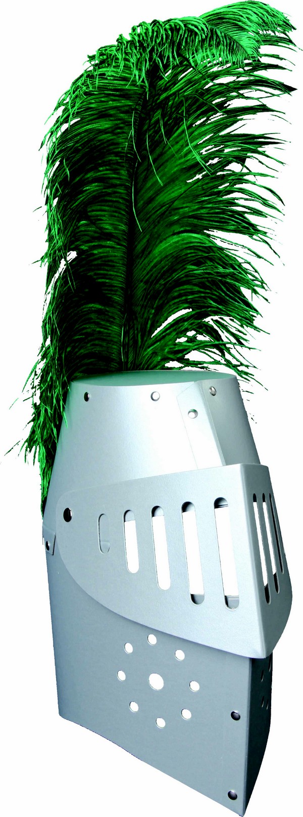 Casque chevalier argent en carton riveté avec plume enfant