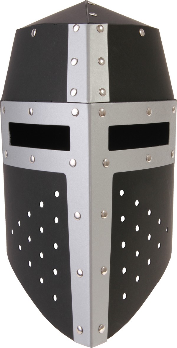 Casque combattant noir et argent en carton riveté enfant