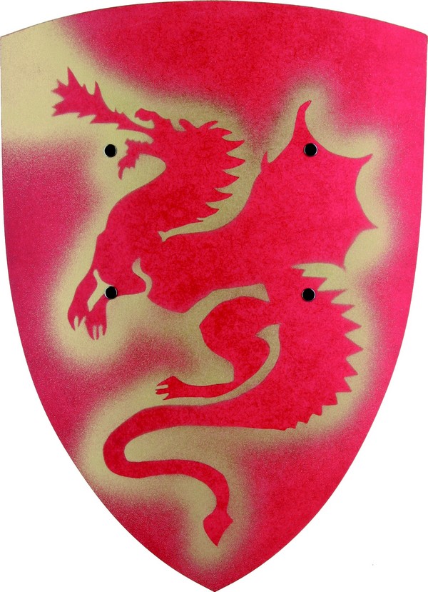 Bouclier dragon rouge en bois pour enfant