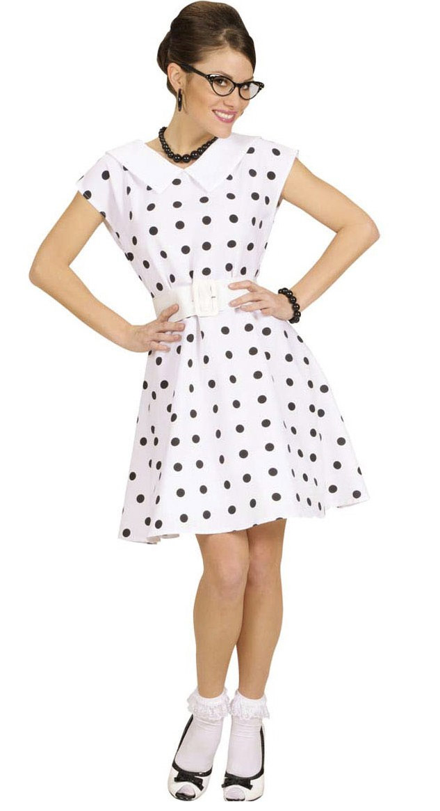 Déguisement robe blanche à pois années 50 femme