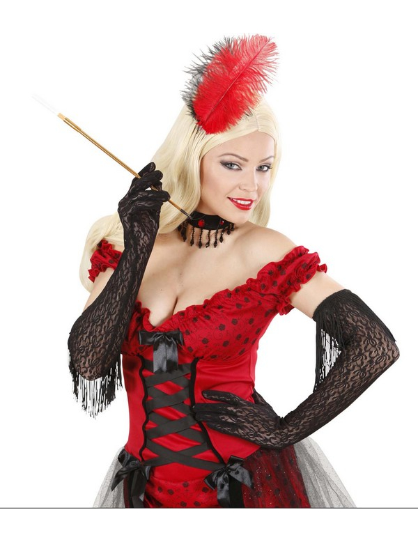 Gants longs noirs en dentelle avec franges adulte