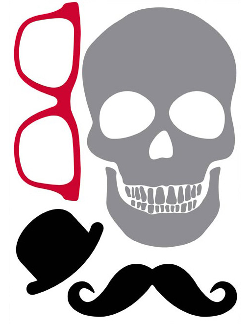 Stickers tête de mort moustache 50 x 70 cm