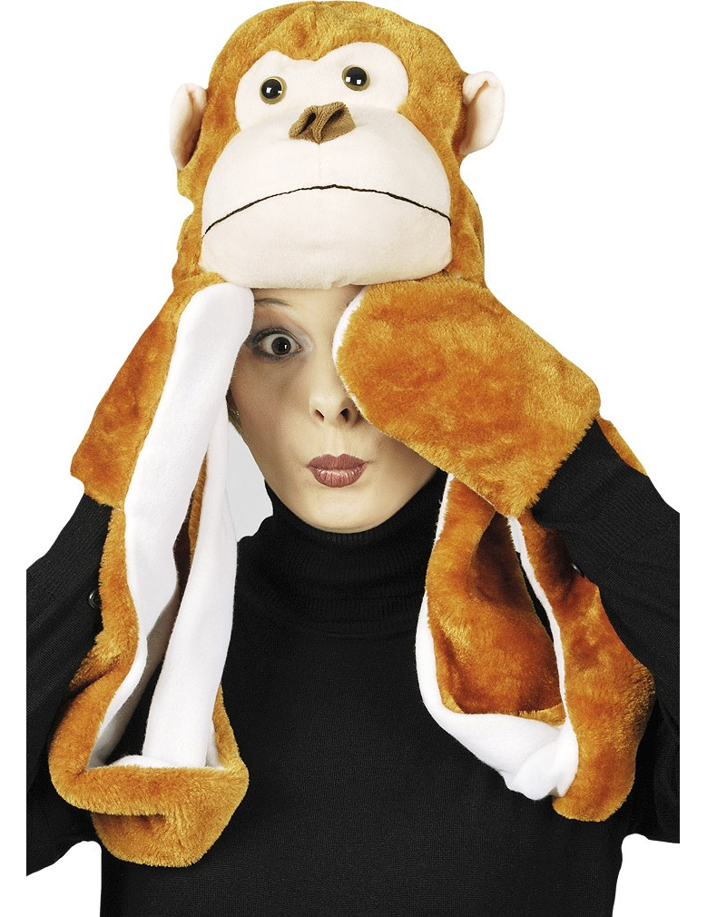 Bonnet singe avec moufles adulte