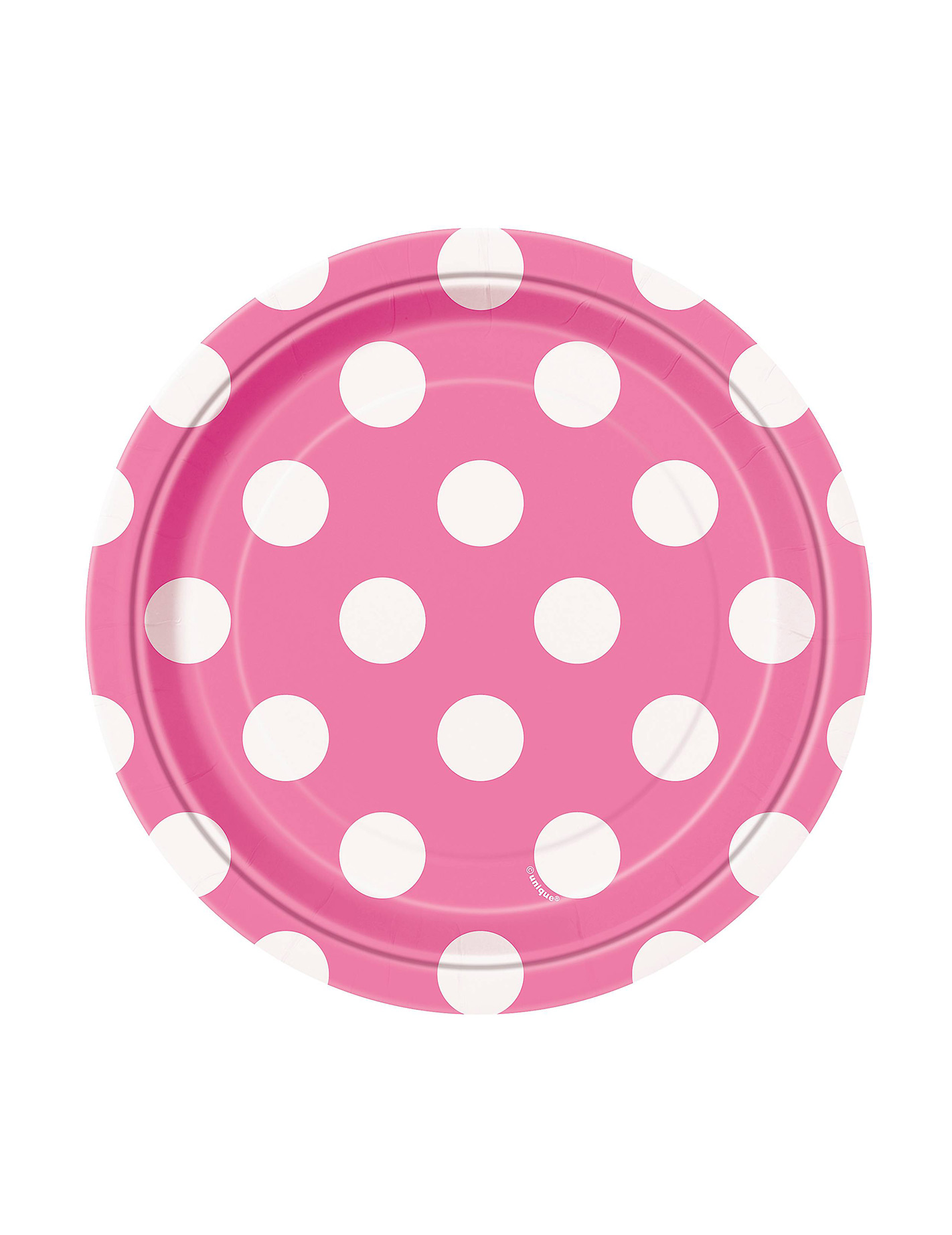 8 Petites assiettes roses foncé à pois blancs en carton 17 cm