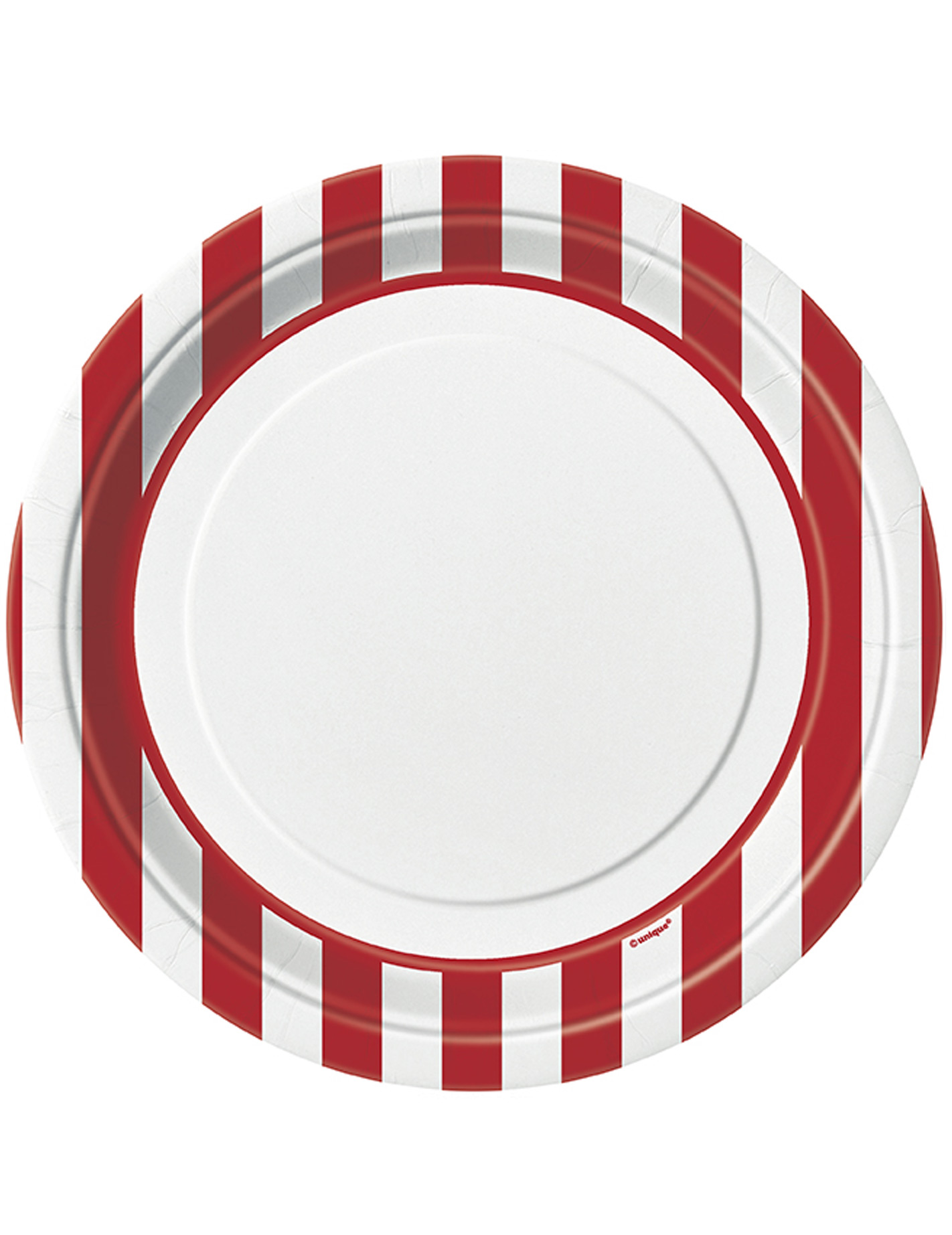 8 Assiettes blanches à rayures rouges en carton 23 cm