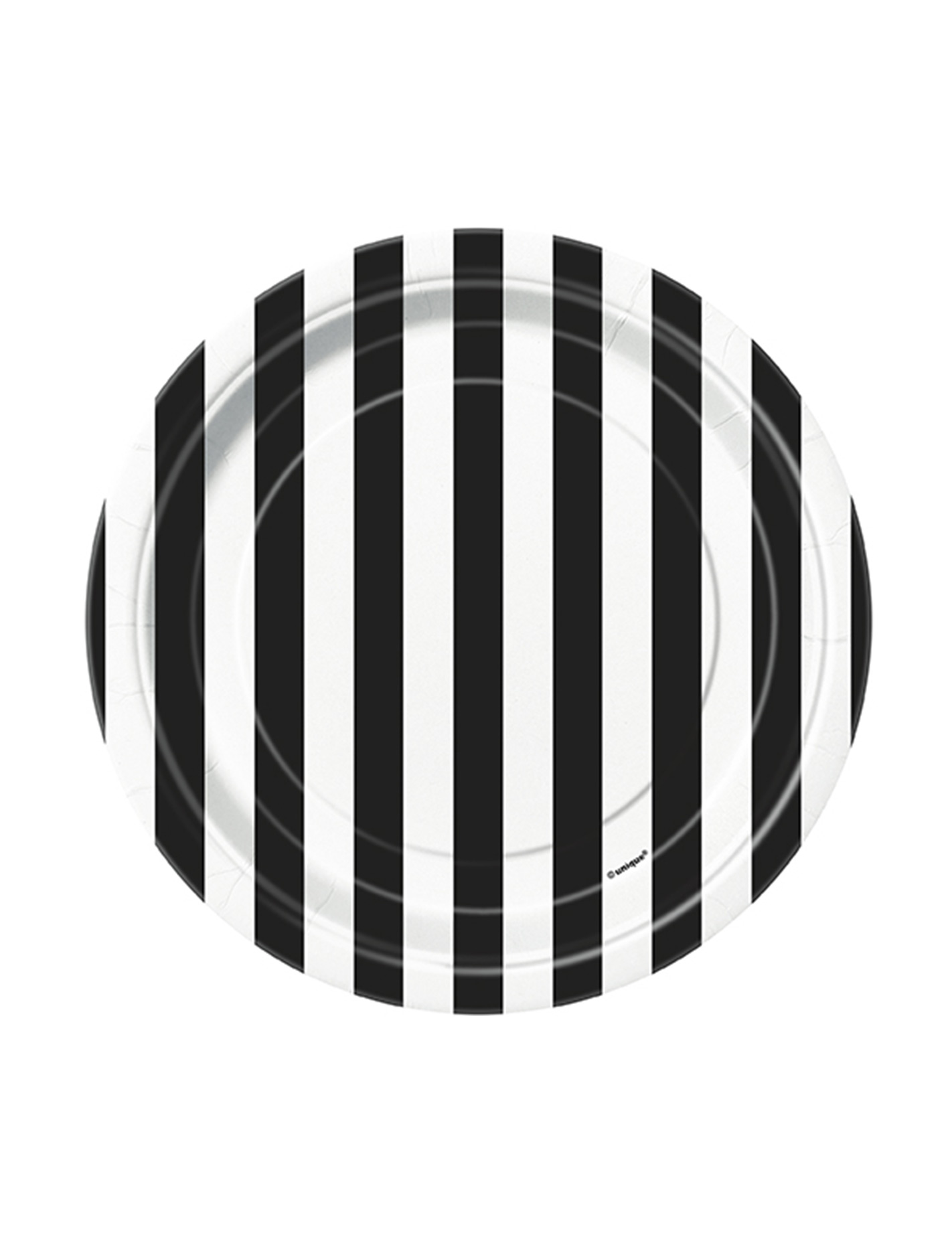 8 Petites assiettes à rayures noires et blanches en carton 18 cm
