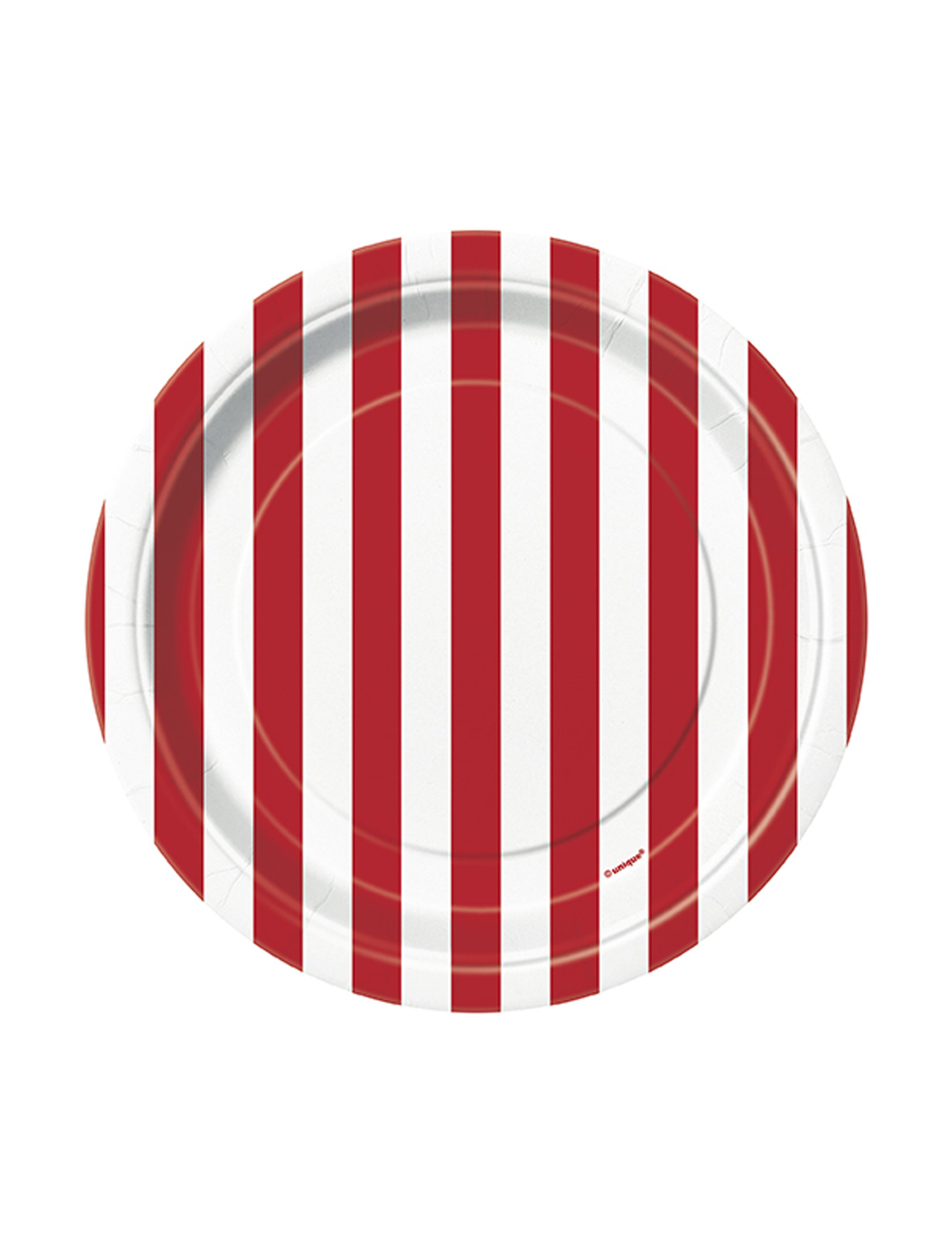 8 Petites assiettes à rayures rouges et blanches en carton 17 cm