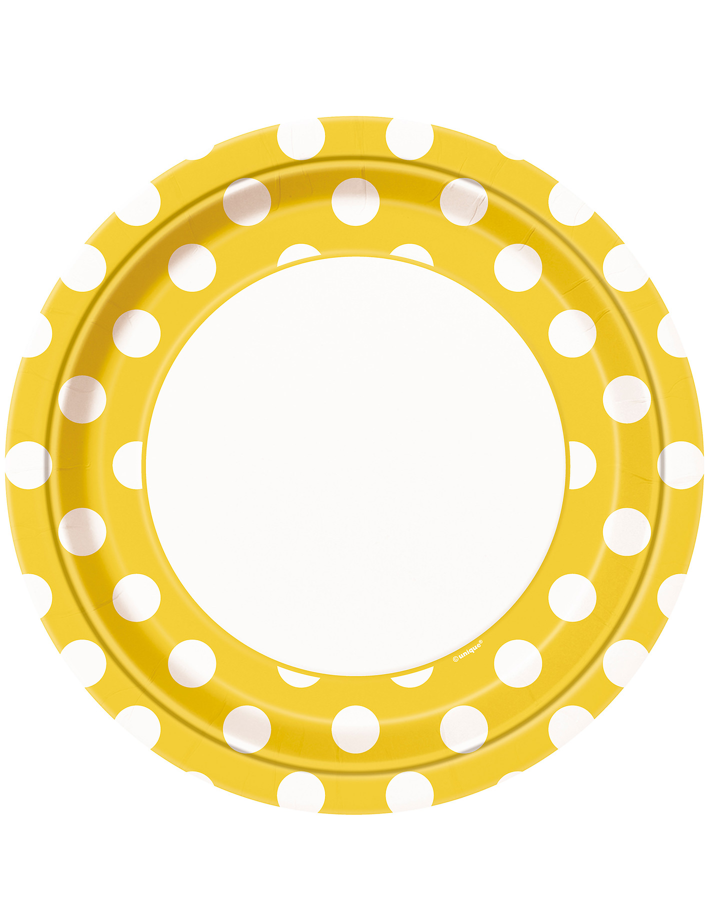 8 Assiettes jaunes à pois blancs en carton 22 cm