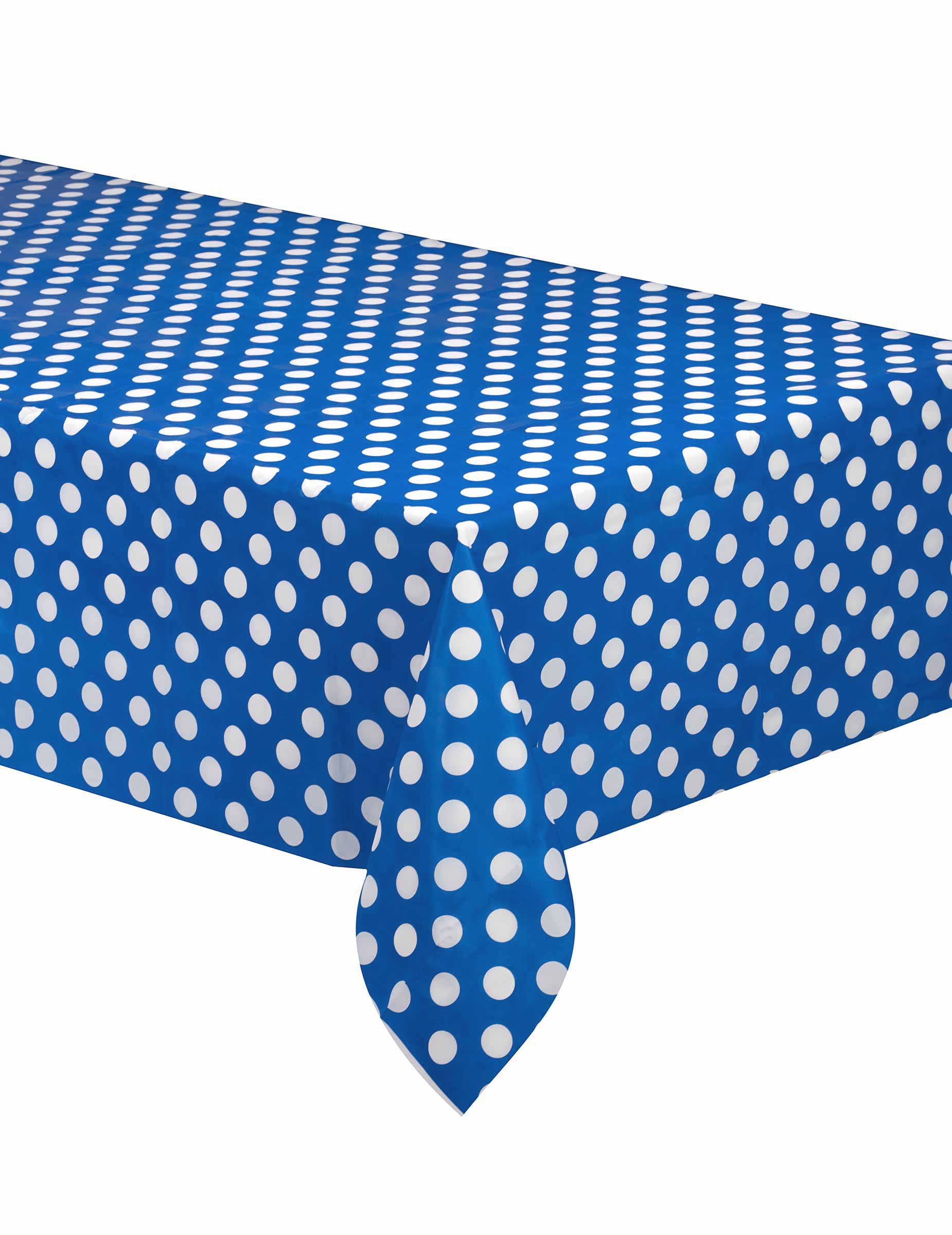 Nappe bleue à pois blancs en plastique 137 x 274 cm
