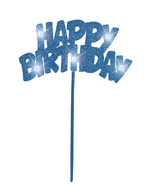 Décoration lumineuse bleue pour gâteaux happy birthday pailletée à led