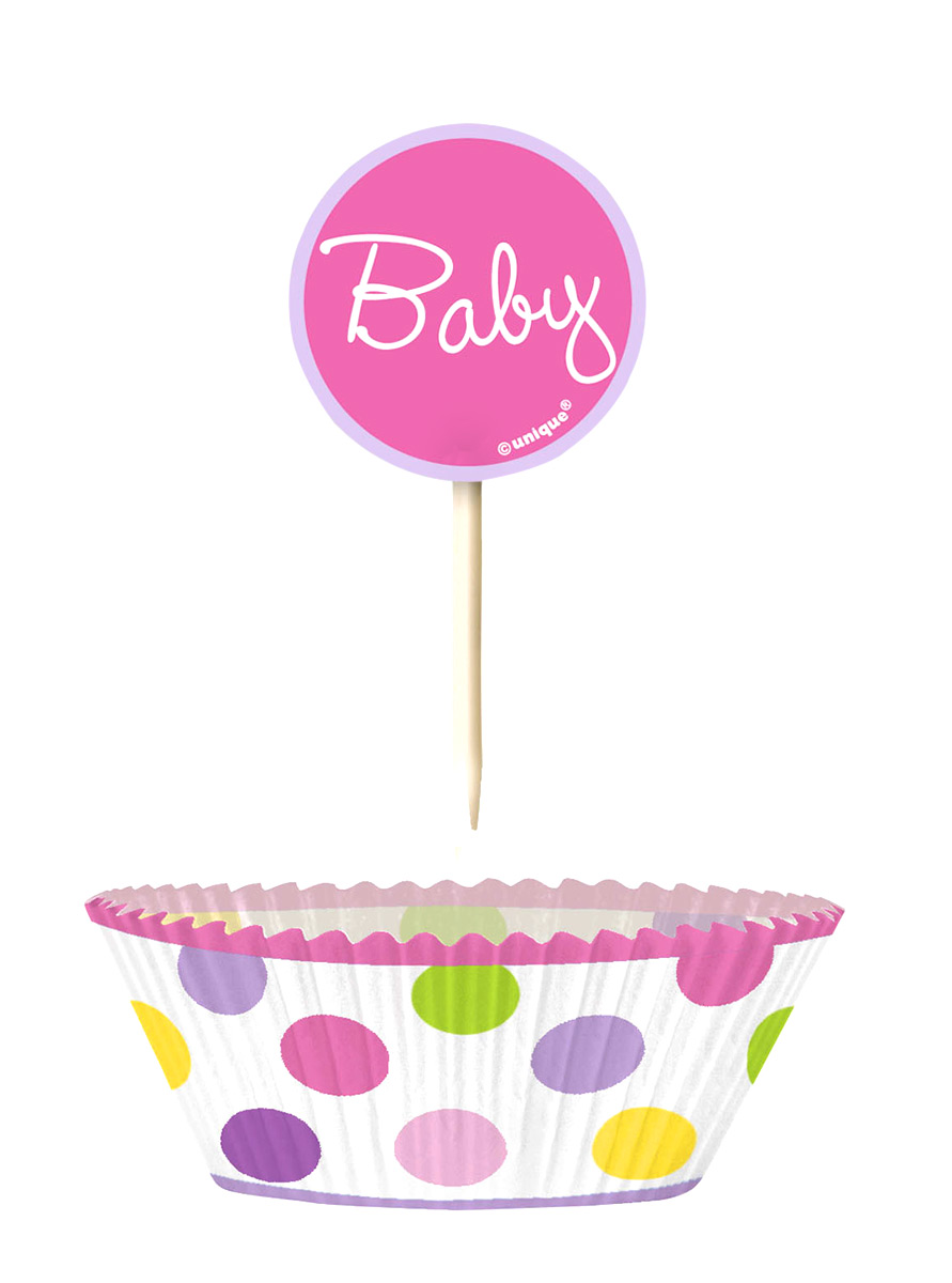 24 Moules à cupcakes et pics de décoration baby fille