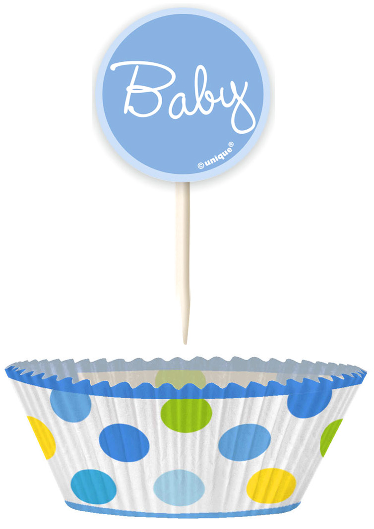 24 Moules à cupcakes et pics de décoration baby garçon