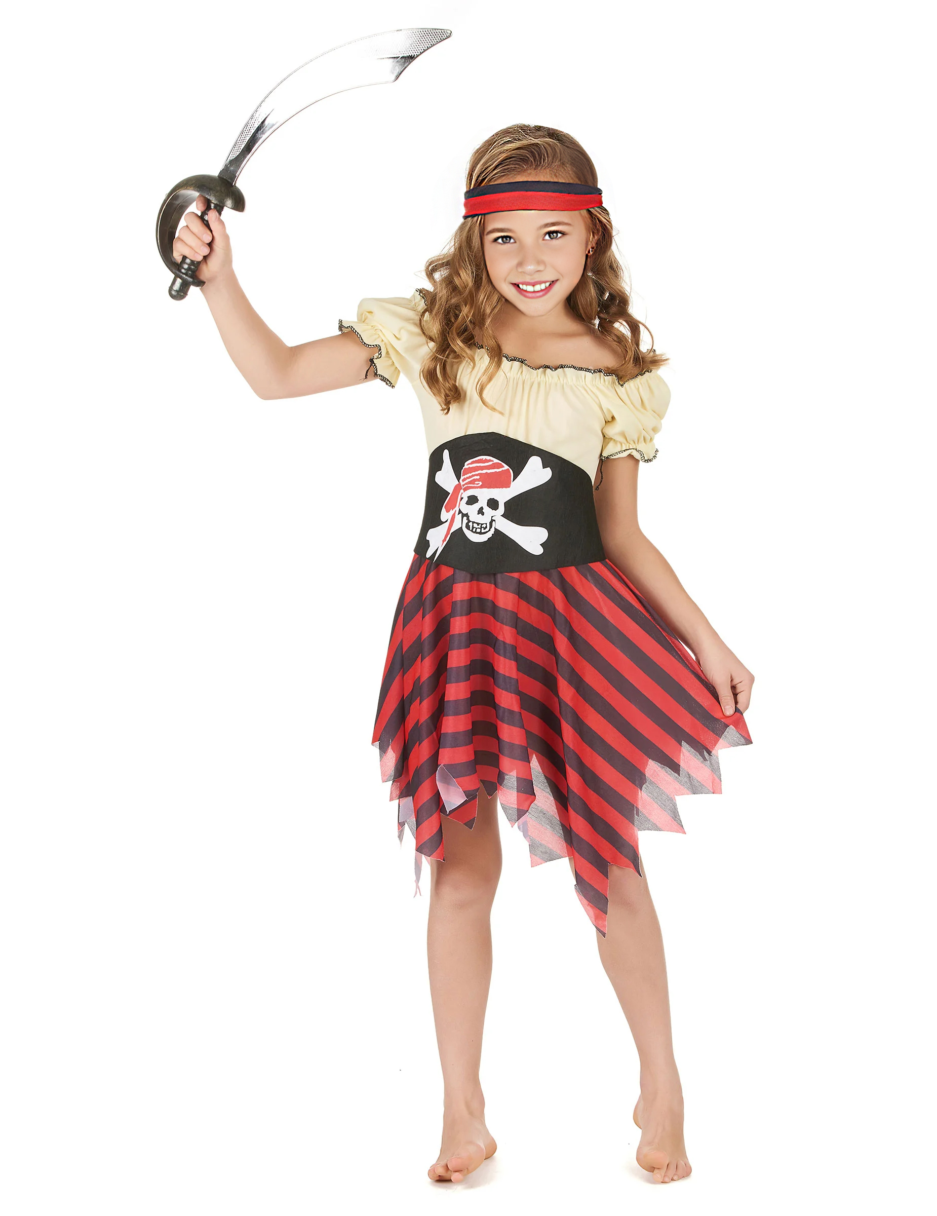 Déguisement pirate jaune et rouge fille
