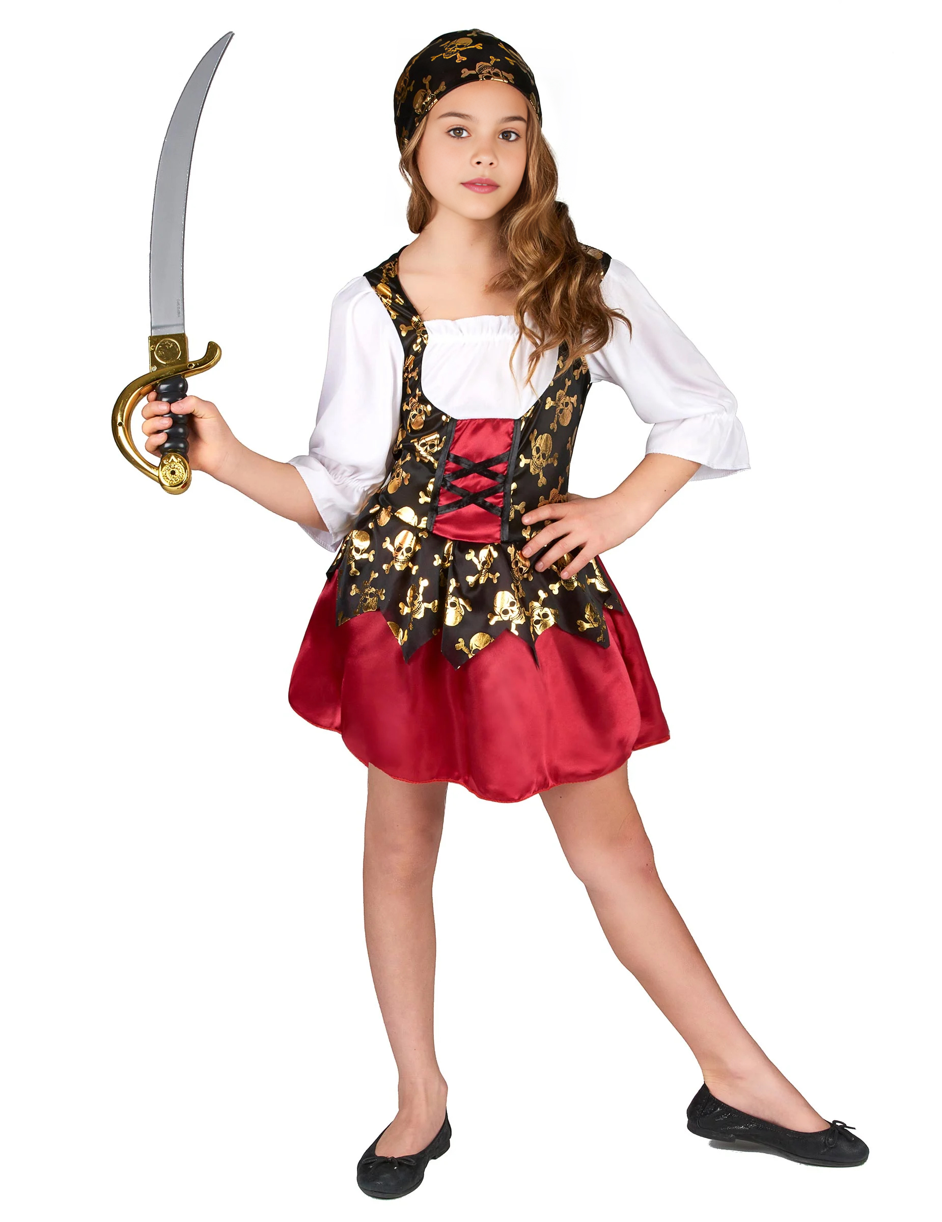 Déguisement pirate motifs dorés fille