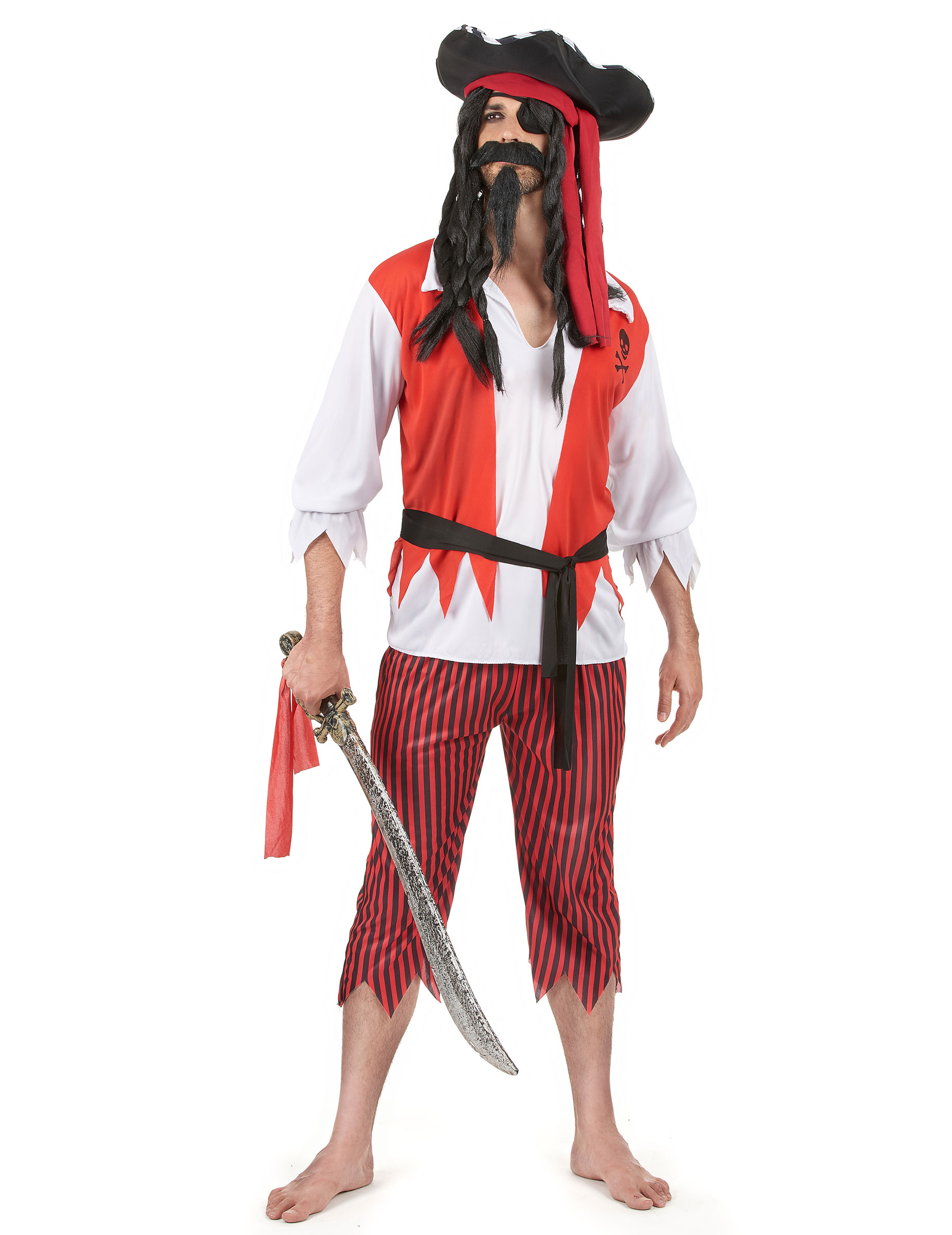 Déguisement pirate rouge et blanc homme