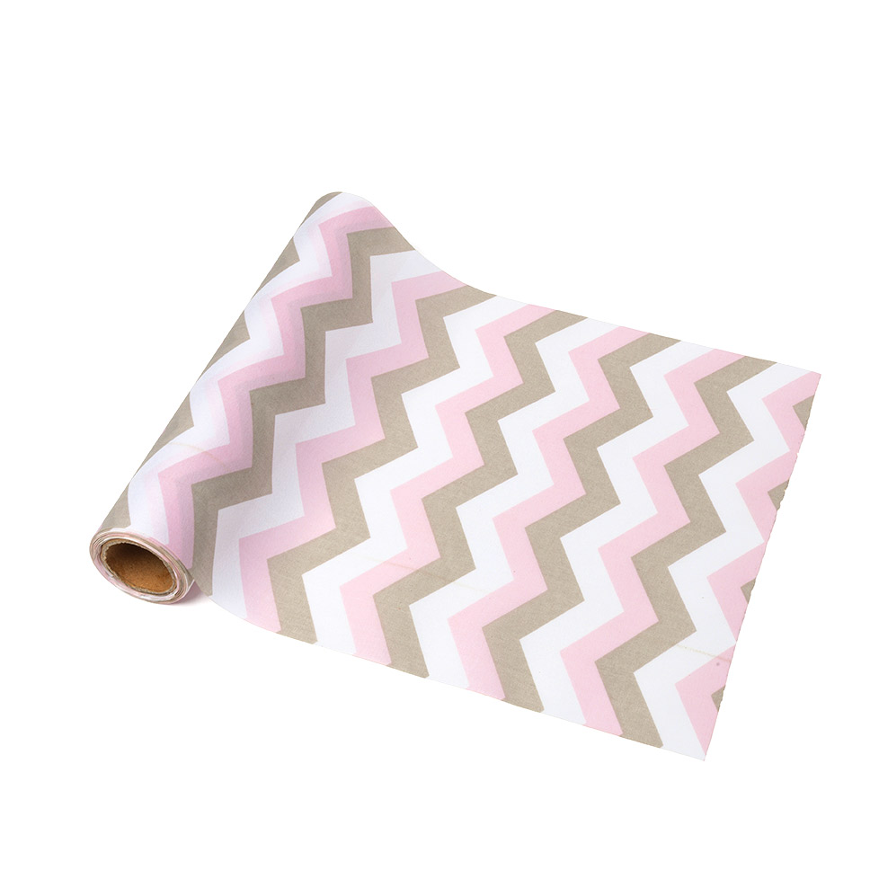 Chemin de table tissu chevrons rose / blanc / taupe