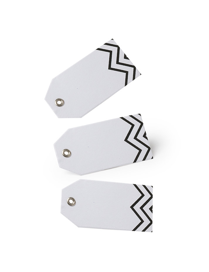 12 Etiquettes blanches motif chevron noir