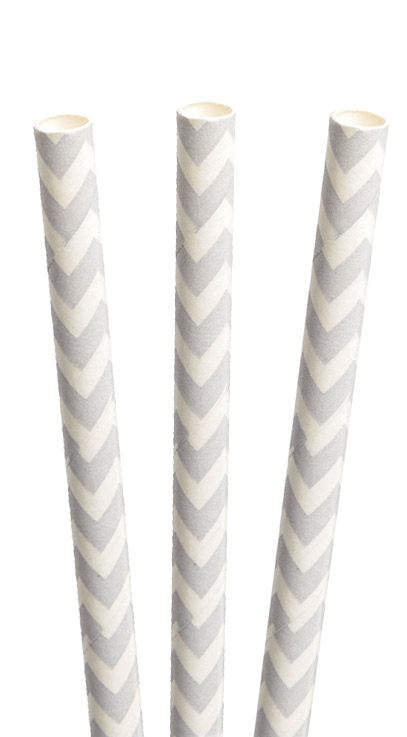 24 Pailles chevrons blanc/gris