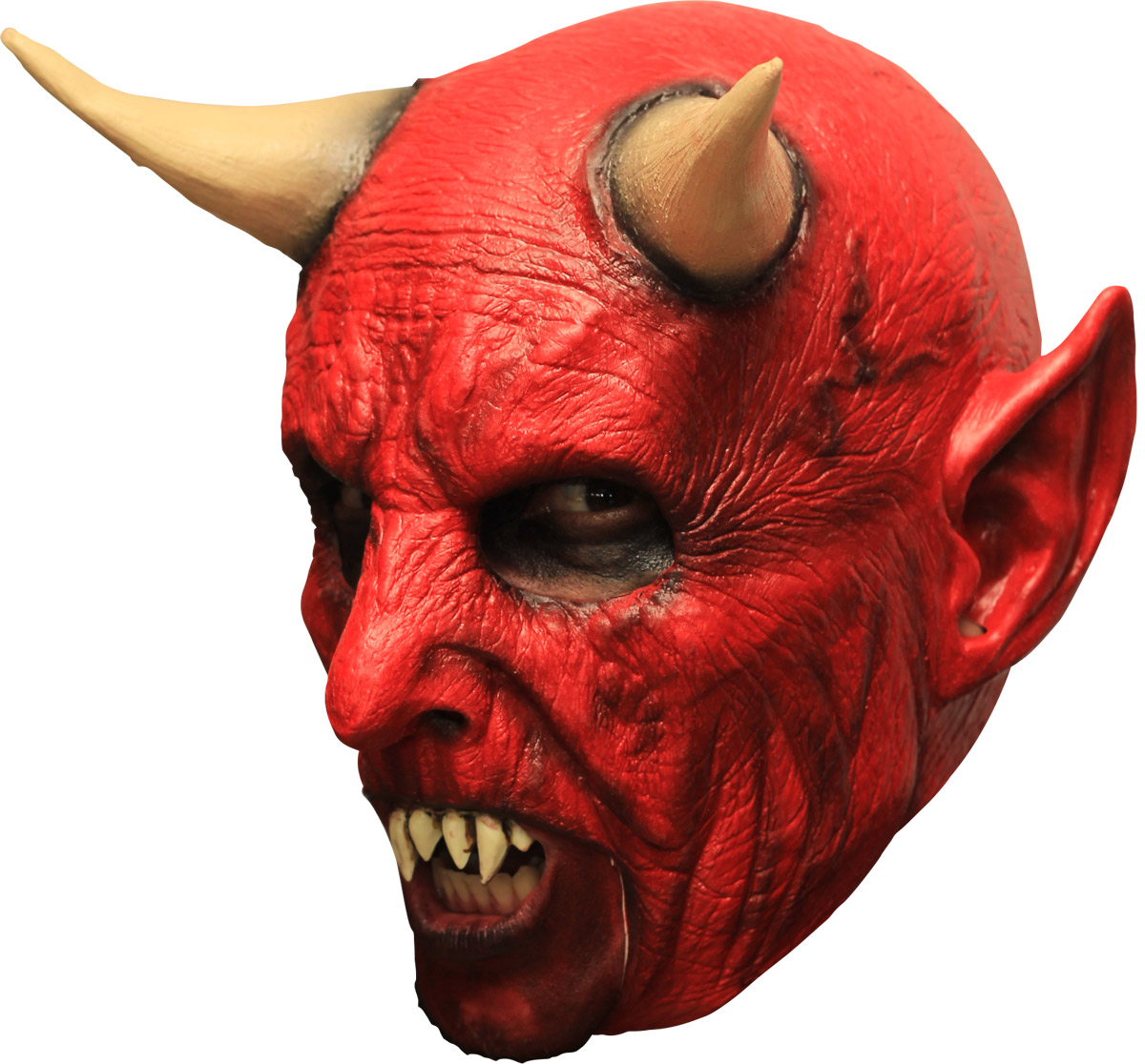 Masque 3/4 démon rouge avec cornes et dentier