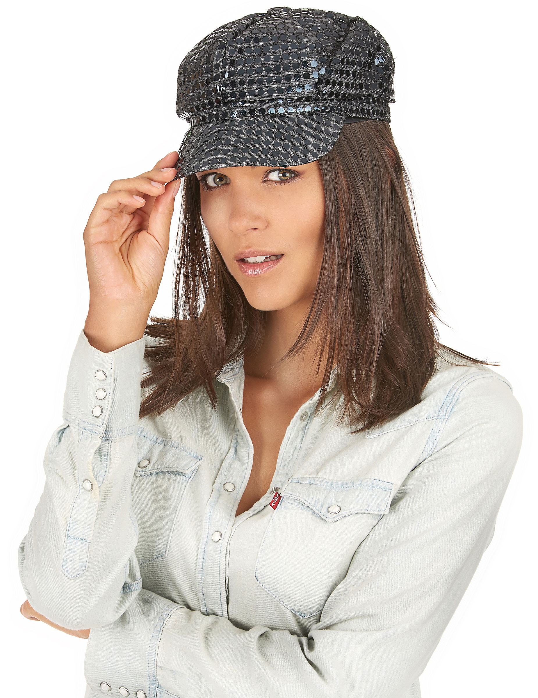 Casquette disco à sequins noire adulte