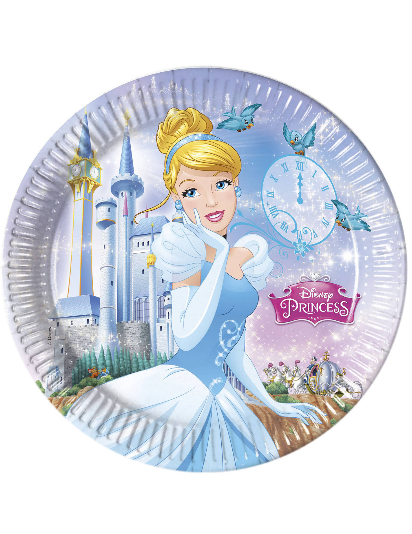 8 Assiettes bleues en carton Cendrillon 23 cm