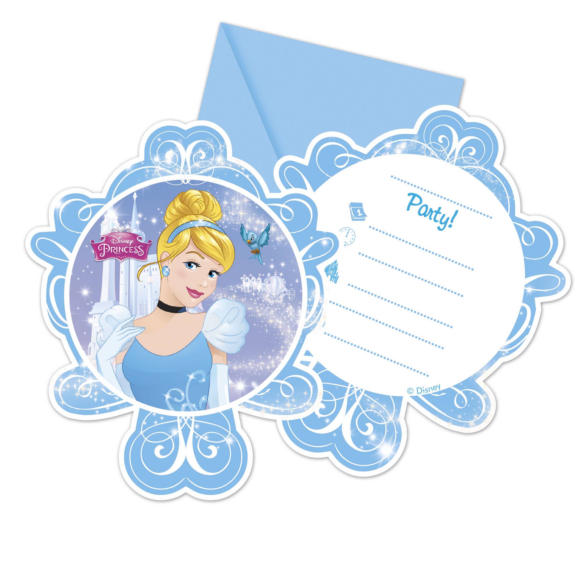 6 Cartes invitations + enveloppes Cendrillon